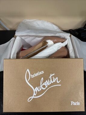 Christian Louboutin Patent Nude/Tan Pointed Toe Pumps